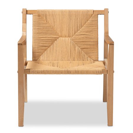 Baxton Studio Delaney Mid-Century Oak Brown Finished Wood and Hemp Accent Chair 199-12165-ZORO